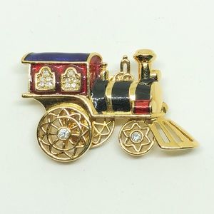 Smithsonian for Avon Train Brooch with Rhinestones